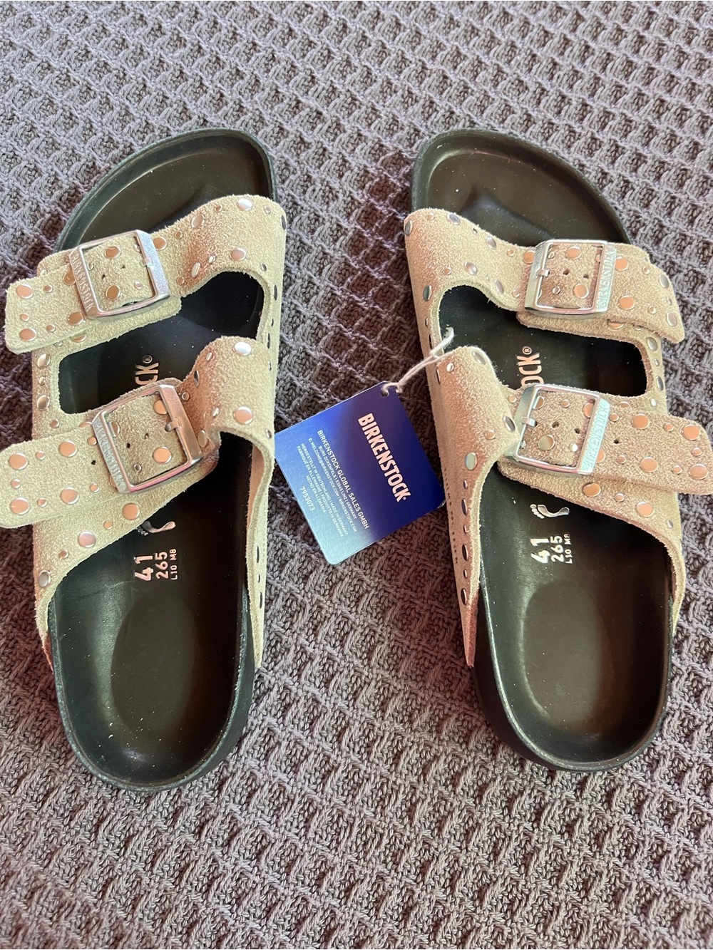 Birkenstock Arizona Studded Suede Sandal in Taupe